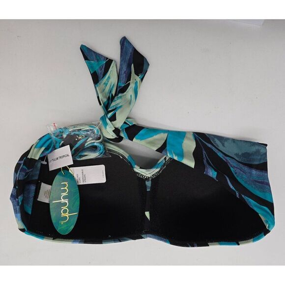 Mynah Womens Abstract Palm Bandeau Bikini Top Medium Molded Cups & Removable Str - Picture 4 of 6